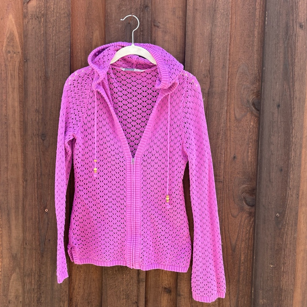 Lavender Athleta swim beach pool cover up or summery cardigan sweater tassels